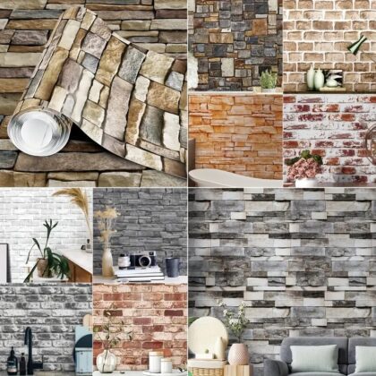 Wall Stickers DIY Wallpaper (45 x 500 cm) Brick templates Luxury Self Adhesive Decals Living Room Bedroom Decoration, Black
